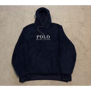 Polo Ralph Lauren Sherpa Fleece Hoodie Men’s Sz Large Pockets Soft Blue Pullover